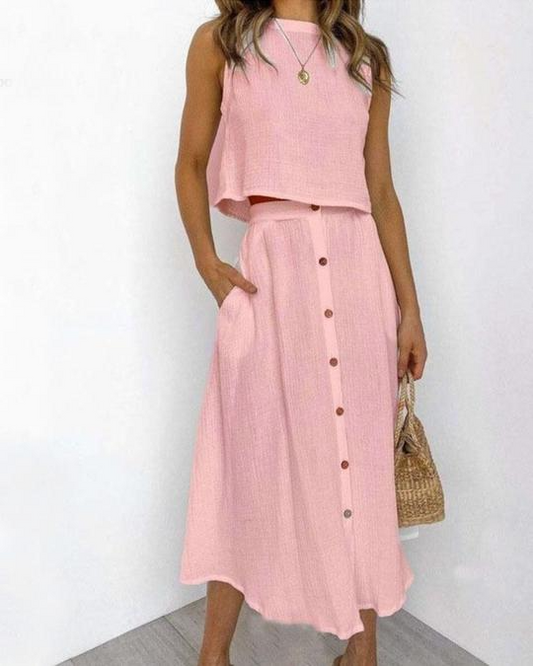 Chic Solid Vest & Skirt Combo
